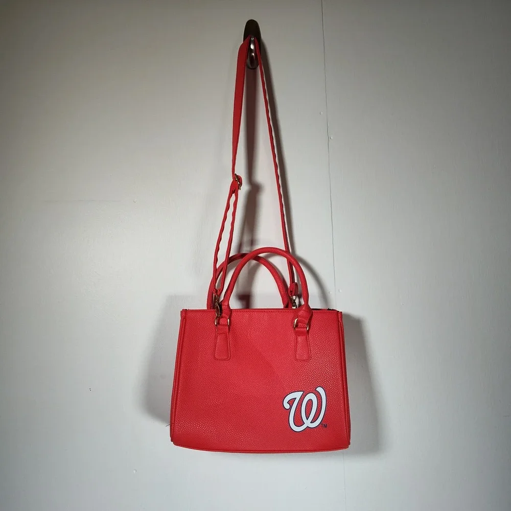FOCO Washington Nationals MLB Red Pebbled Satchel Crossbody Bag Handbag Fan Gear